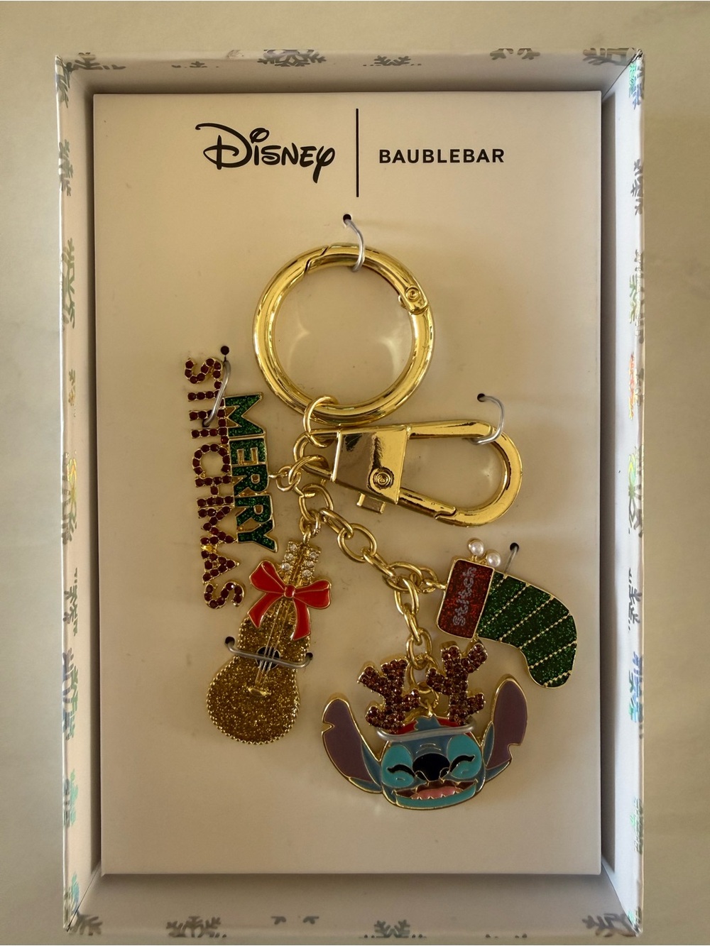 Disney + Baublebar Gold Holiday Stitch Keychain Multiple Charms New in Box